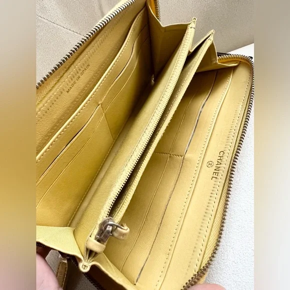 Chanel Yellow Quilted Lambskin Zippy Wallet